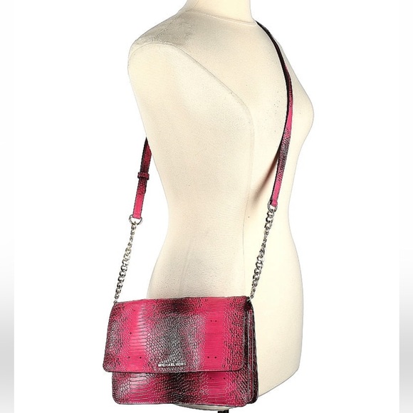 MICHAEL Michael Kors Large Gusset Snakeskin Crossbody Ultra Pink MSRP $228 - Picture 3 of 4